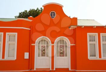 Colorful orange  building close up