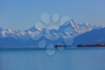 View of the majestic Aoraki Mount Cook,  New Zealand. Beautiful natural landscapes.