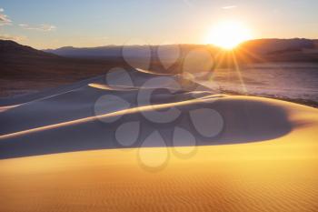 Sand dunes in California, USA. Beautiful nature landscapes travel sunrise background