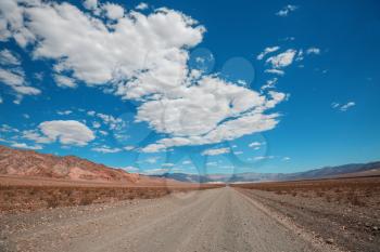 Road in Bonneville salt desert. Dramatic view. Utah.