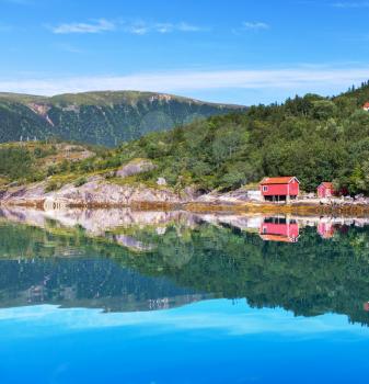 wooden fishing cabin in   Norway