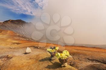 sulfur mining industry in Ijen volcano, Java,Indonesia