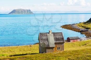 Wooden fishing cabin in Norway