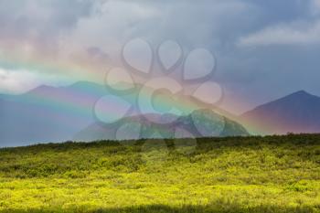Rainbow above mountains, Alaska
