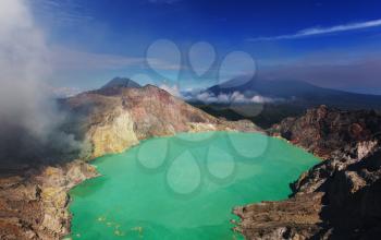 Lake in a Crater of Volcano Ijen, Java, Indonesia