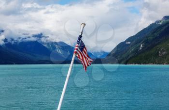 American flag on the boat