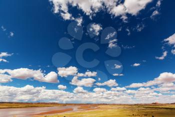 Landscapes in Bolivia, altiplano, desert and green landscapes,  sand and water, sky and earth. Beautiful views of South America