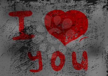 Royalty Free Clipart Image of I Love You on a Wall