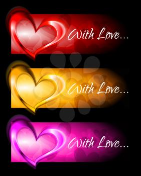 Royalty Free Clipart Image of a Set of Heart Banners