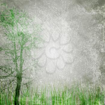 Royalty Free Clipart Image of a Grungy Background With a Tree