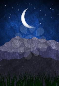 Royalty Free Clipart Image of a Moon Above Mountains