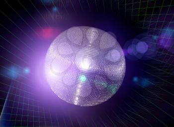 Bright disco ball against  a laser beams