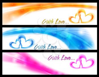 Colourful wavy banners with abstract hearts. Vector design eps 10