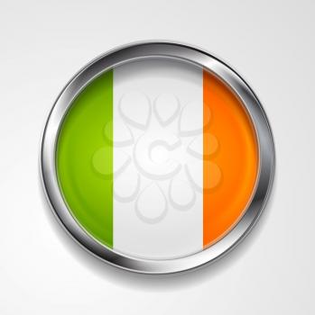 Abstract button with stylish metallic frame. Irish flag. Eps 10 vector background