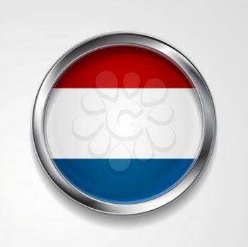 Abstract vector button with metallic frame. Netherlands flag