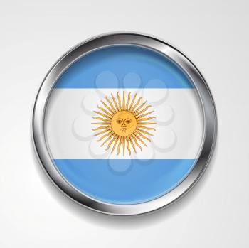 Abstract vector button with metallic frame. Argentinean flag