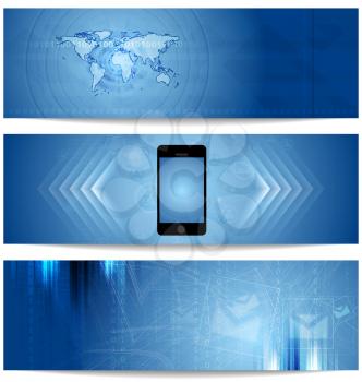 Blue abstract tech banners for web design. Vector template