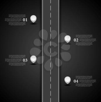 Dark road infographics design. Vector template background