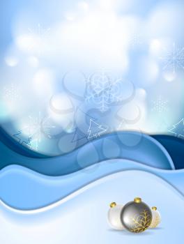 Blue snowdrift and Christmas balls. Vector background