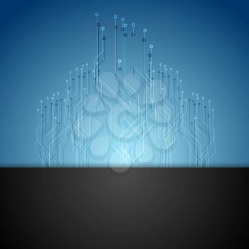Dark blue circuit board tech background. Vector design