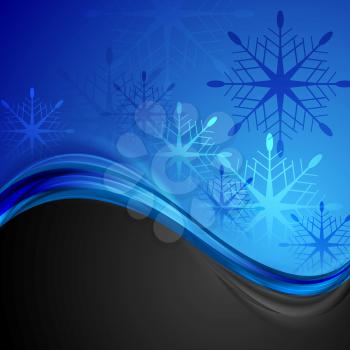 Abstract dark blue wavy Christmas background. Vector illustration