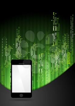 Green tech abstract background with smartphone. Vector design
