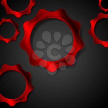 Red metal gears on black background. Vector tech design