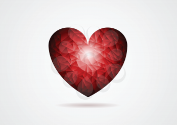 Polygonal red heart shape. Vector design