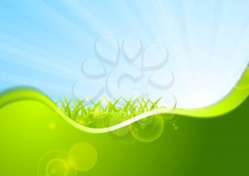 Summer background with wave and grass. Vector design