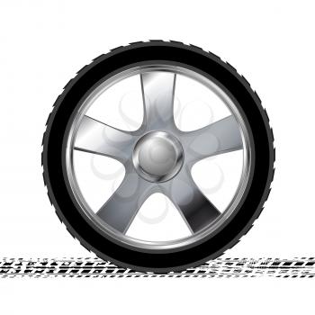 Wheel and grunge tire track abstract background. Vector illustration
