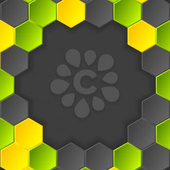 Abstract hi-tech dark background with hexagons. Vector design