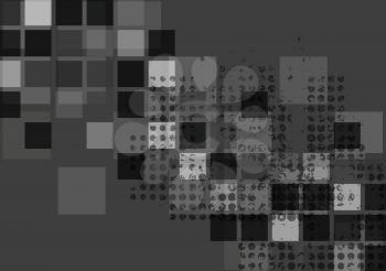 Dark abstract tech background with squares. Grunge vector design