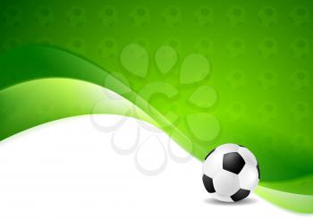 Green wavy soccer texture background with ball. Vector design