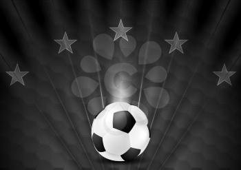 Black abstract soccer football background with hexagon texture and stars. Vector sport design template