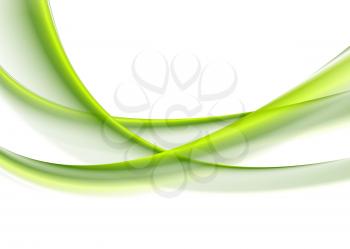 Green smooth blurred waves on white background. Vector design