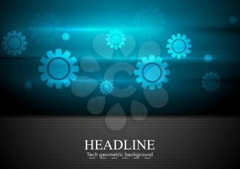 Contrast blue and black tech background with gears. Vector design