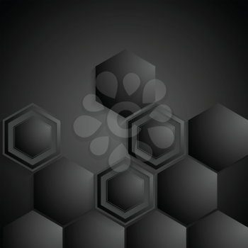 Black geometric hexagons background. Vector design