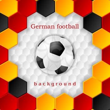 Bright soccer background with ball. German colors. Vector design
