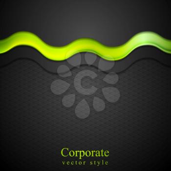 Contrast black gradient background with green glow wave. Vector design