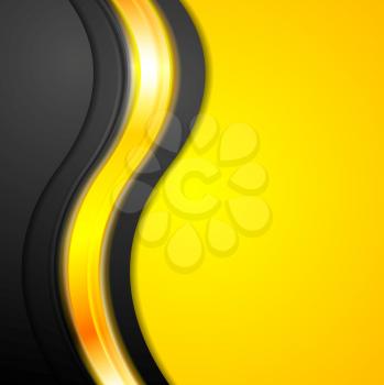 Shiny glowing yellow waves background. Vector design