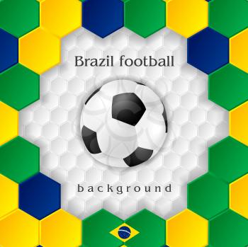 Bright soccer background with ball. Brazilian colors. Vector design