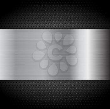 Metal texture plate on perforated background. Vector design