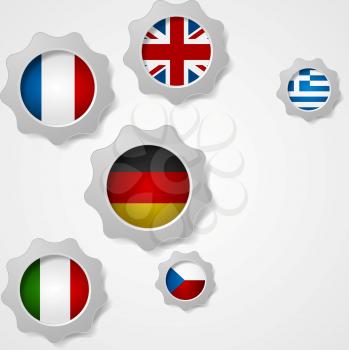 European flags and cogwheels mechanism background. Vector design