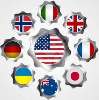 USA influence. Metal gears and flags. Vector background