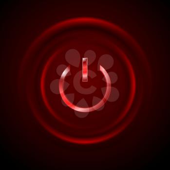 Dark red glowing power button web design. Vector illustration background