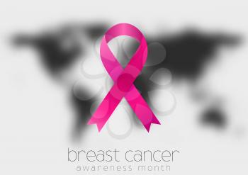 Breast cancer awareness pink ribbon and black blurred map design. Vector background
