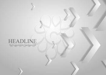 Grey tech geometric corporate background with arrows. Vector design