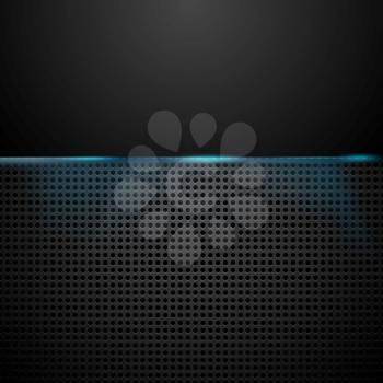 Dark perforated background with blue glow light. Vector design