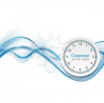 Abstract blue waves and clock. Vector business background