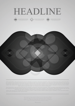 Black and grey illustration for poster or flyer design. Vector tech corporate abstract background